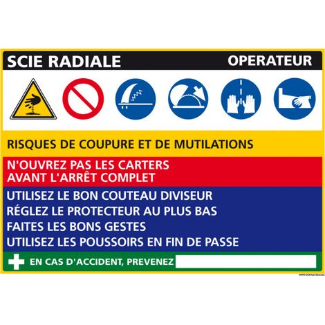 Panneau Fiche de Poste Scie Radiale (C1126) - Adhésif - 300 x 210 mm