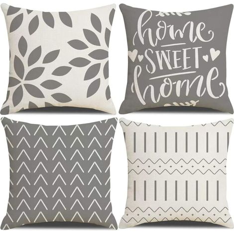 Housses de Coussin 45 x 45 Lot de 4 taies d'oreiller carrées Grises Housses de Coussin 18x18 4Pack pour Patio extérieur Jardin Blench Salon canapé