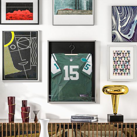 Cadre pour maillot de sport, cadre type T en aluminium, panneau acrylique + doublure en feutre, 70x90cm (1/5)