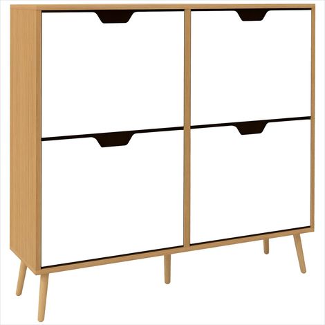 Meuble à chaussures 4 abattants pin naturel 95 x 26 x 95 cm Bois (1/5)
