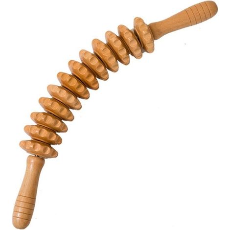 Rouleau de massage des fascias en bois avec poignée, masseur anti-cellulite en bois, trottinette de massage des fascias en bois (1/5)