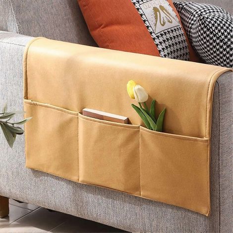 Sac de rangement pour accoudoir de canapé, sac de rangement pour fauteuil inclinable avec poche pour télécommande, bleu, 50x110cm, compatible avec les canapés. (1/5)