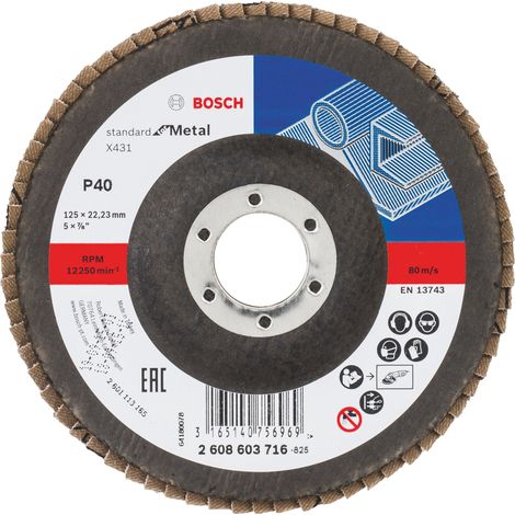 Bosch 2608603716 Disco abrasivo de láminas X431 Standard Metal 125mm recto FV G40 10 uds (1/4)