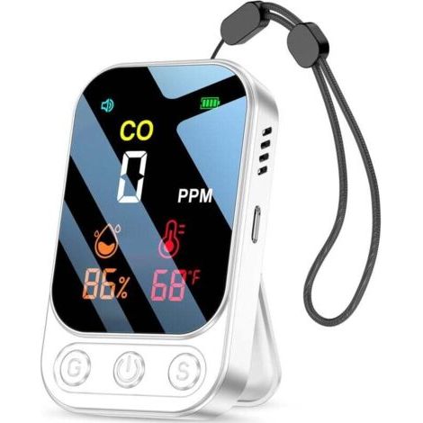 QORVA-Détecteur de monoxyde de carbone avec fonction d'alarme intelligente, détecteur de CO 3 en 1 humidité/température/concentration de monoxyde de carbone, alarme de CO rechargeable portable pour ma (1/4)