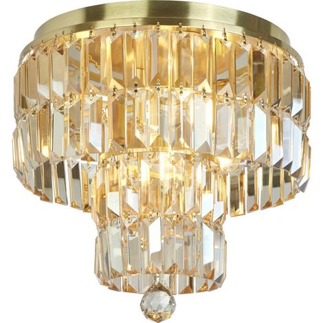 Searchlight Empire Plafonnier à 4 ampoules en laiton satiné et cristal champagne (1/3)
