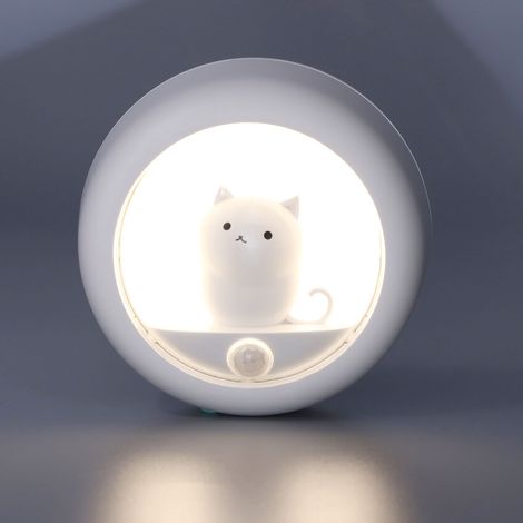 Veilleuse à détecteur de mouvement lampe chevet rechargeable USB chaud magnétique portable en forme chat pour placard chambre blanc (1/4)
