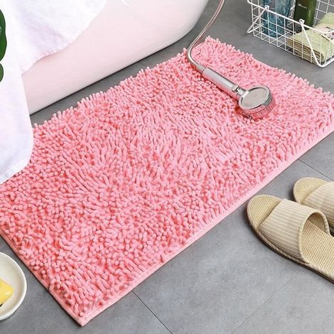 (pink/60x90cm)Tapis de salle de bain en Chenille de grande taille, carpette de bain, baignoire, coussin de pieds latéraux de lit, ta (1/4)