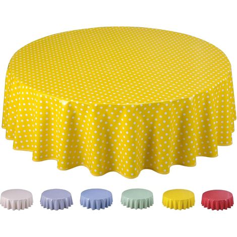Nappe Toile cirée PVC Ronde 160 cm Petit Pois Jaune (1/5)