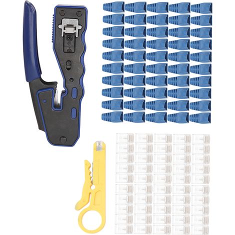 Pince à sertir RJ45 multifonction, coupe et dénude pour connecteurs Cat5 Cat5e Cat6 Cat6A traversants (1/5)