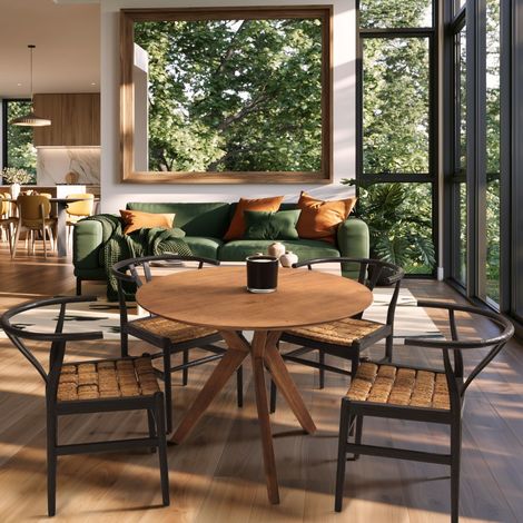 SIXTINE - Table à manger ronde en bois de teck recyclé D100cm (1/5)