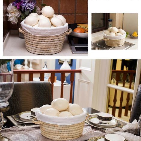 Panier rond rustique en rotin tressé avec couvercle doublé, idéal pour ranger œufs, pain, etc. - Organisateur de cuisine (1/4)