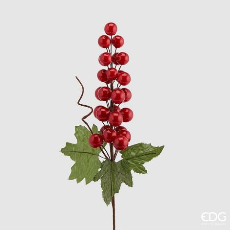 EDG Enzo De Gasperi Bacche Pick Natalizie con Foglie H 30 Cm Rosso (1/2)