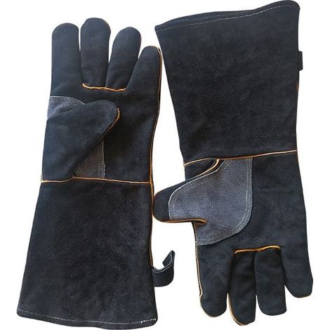 Gants Résistants À La Chaleur Et Au Feu Gants De Soudage Pour Cheminée, Poêle, Four, Grill, Soudage, Barbecue, Porte-Casserole, Gants De Protection En Cuir De Vachette 35cm (1/5)