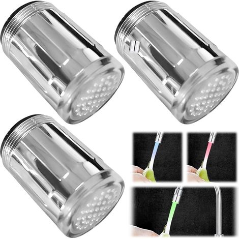 Juego de 3 grifos de cocina LED con 3 colores, aireador con sensor de temperatura, grifo de cocina, ahorrador de agua, accesorios para restaurante, hogar, hotel, baño. (1/5)