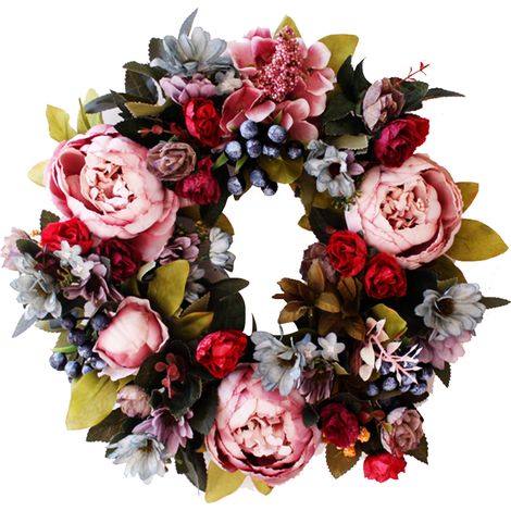 Couronne de Pivoines Artificielle pour Porte, Mur, Mariage, Fête et Décoration Maison Printanière (1/5)