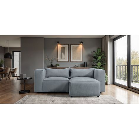 Ecksofa Designersofa NEVIO XS in Stoff Lincoln Graublau Ottomane Rechts