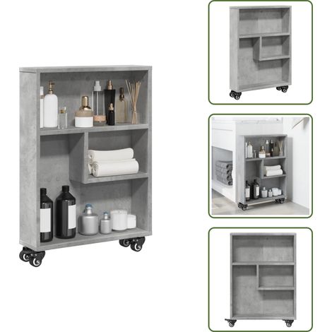 Carrello da bagno - vidaXL Carrello Stretto Grigio Cemento 48x13x68 cm in Truciolato - Carrello da soggiorno