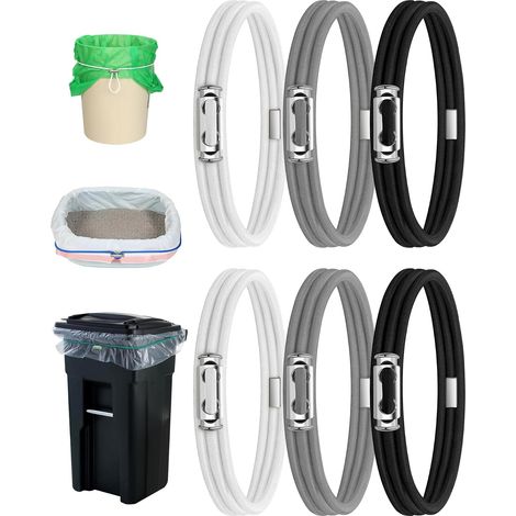 6er-Pack verstellbare Mülltonnengurte mit Gummiband-Seilverschlüssen, geeignet für Mülltonnen von 4-33 Gallonen (schwarz, grau, weiß) (1/5)
