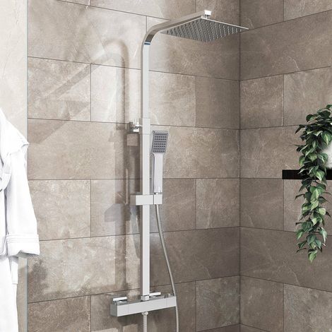 AICA ITALY Colonna Doccia con Miscelatore Termostatico, Sistema Doccia Antiscottatura, Set Doccia con Soffione a 20cm Pioggia e 40x280mm Rubinetto, Altezza Regolabile 73-115 cm Cromo