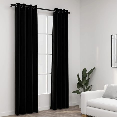 Lot de 2 Rideaux occultants,Rideaux anti-lumière Aspect lin avec œillets Noir 140x245cm CFW24596 (1/4)