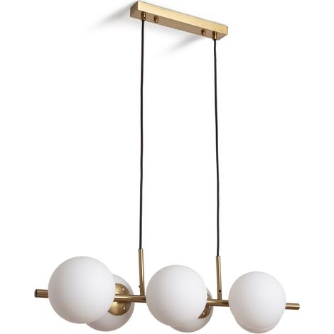 – Suspension métal et verre Moonlight 6 spots dorés – Finition laiton – Compatible avec ampoules E27 – Installation facile au plafond (1/5)