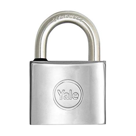 YALE Lucchetto marino in ottone cromato Y1140050080X, larghezza corpo 50 mm, arco in acciaio inossidabile da 26 mm, con anello in gomma e doppio sistema di chiusura (1/2)
