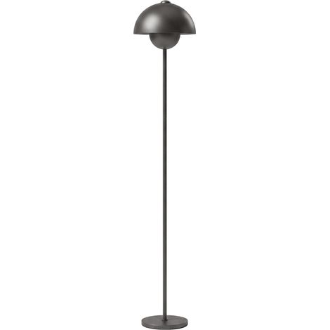 Lámpara de pie de metal gris con pantalla redonda, interruptor de pie y casquillo E27 (1/5)