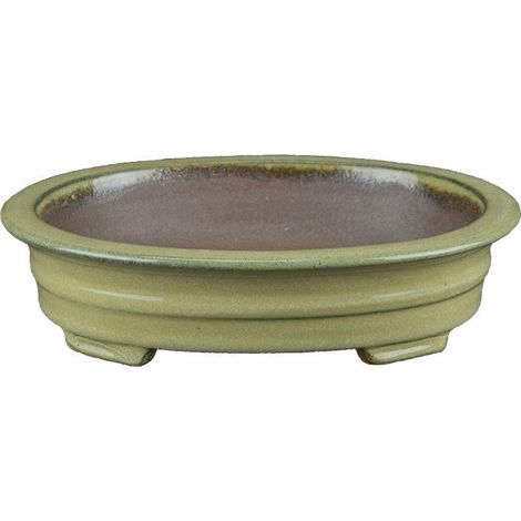Vaso per bonsai ovale in gres smaltato verde 18,5x14x3,5 cm - YP41P