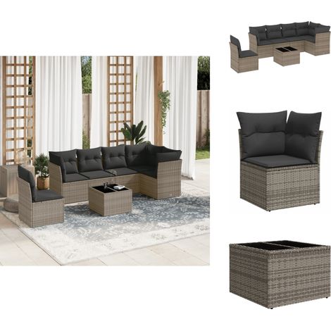 Salon de jardin avec coussins 7 pcs gris résine tressée - Ensemble Salon De Jardin - Meuble De Jardin - Salon De Jardin Design - Mobilier De Jardin - Canapé De Jardin (1/5)