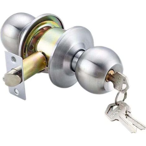 Serrure à bouton avec clé, ronde, poignée de porte intérieure et extérieure, convient pour chambre, cuisine, salle de bain (langue morte : 70 mm) (1/4)