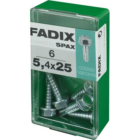 Caja de 6 unidades de tornillo de rosca chapa con cabeza hexagonal autotaladrante 5,4x25mm Fadix (1/2)