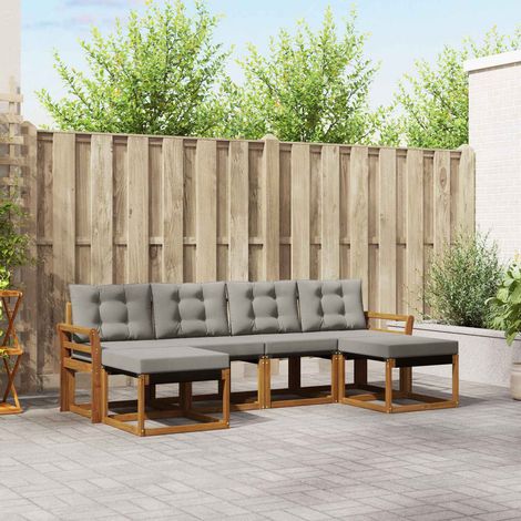 Outdoor-Sofagarnitur mit Kissen 6 pcs Natürlich und Hellgrau (1/5)
