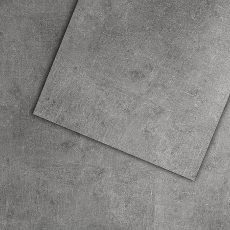 Revêtement de sol en PVC - Carreaux autocollants en vinyle - Sol en vinyle - Effet béton - Gris - 60,96 cm x 30,48 cm x 1,5 mm - Épaisseur : 1,5 mm - 2,23 m² / 12 carreaux (1/5)