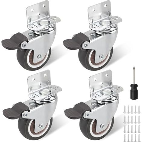 Lot de 4 roulettes pivotantes de 50 mm pour meubles – avec frein, charge maximale de 120 kg, rotation à 360° – Vis et tournevis inclus (1/5)