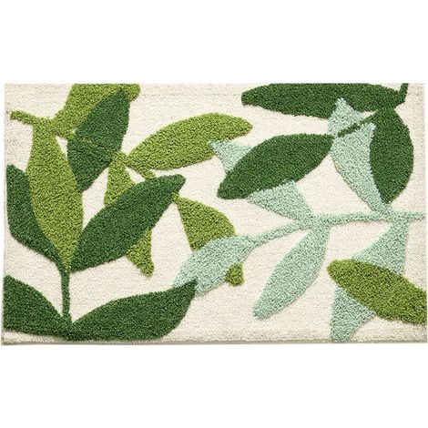 Tapis de Bain Absorbant Antidérapant à Poils Longs Extra Doux Tapis Salle de Bain Lavable en Machine pour Bain, Douche et Salle de Bain, Chambre à Coucher, 45X65 cm, Feuille Vert (1/4)