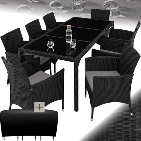Salon de jardin 8 personnes en résine tressée et acier noir gris
