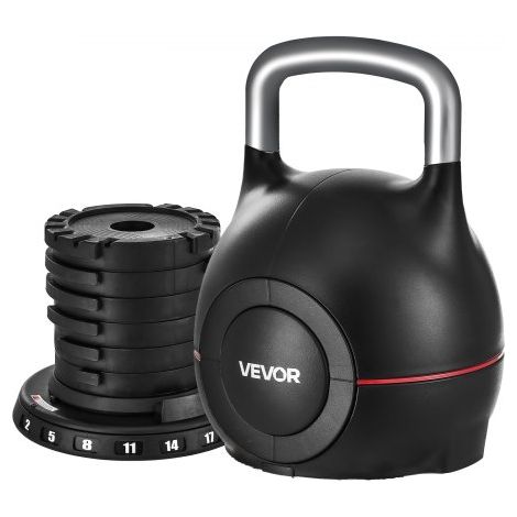 Pesa Rusa Ajustable con 7 Niveles de Peso Incluido 2, 5, 8, 11, 14, 17, 20 kg, Pesa Rusa de Aluminio Fundido a Presión y Material ABS para Entrenamiento de Fuerza de Agarre, Color Negra (1/5)