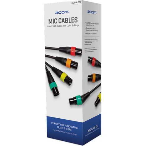 XLR-4C/CP PACK 4 CABLES XLR Zoom XLR-4C/CP - 4 câbles microphones XLR 2.5 m + 4 paires de bagues de couleurs