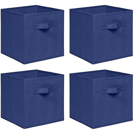 Foldable Storage Boxes,Non-Woven Fabric Storage Box Set,Storage Drawers for Cube Storage Unit,26.5x26.5x28 cm (Navy, Set of 4)
