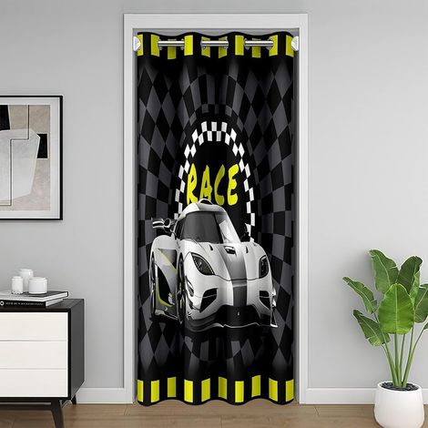 Jaune Noir Voitures de Course Rideau de Porte 86x203cm Sports extrêmes Rideau Occultant Rideaux Speed Voitures Chaleur Noirout Rideaux Exterieur d'entrée Voitures Rideaux Interieur Salon Chambre - 86L (1/5)
