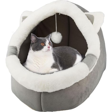 Lits pour Panier Chats intérieur avec Jouet Suspendu, lit Grotte pour Petit Chien antidérapant, Tente pour Chaton Niche Maisons Oreiller rembourré Amovible, Super Doux idéal pour Chats et Chiots