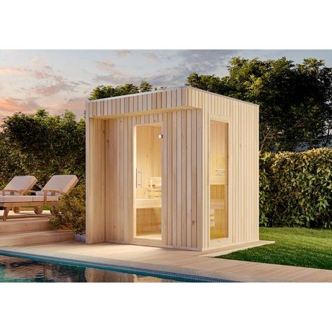 Sauna extérieur FinnTherm Siena Petit Naturel , 72 mm Épaisseur de paroi 200 x 211 cm