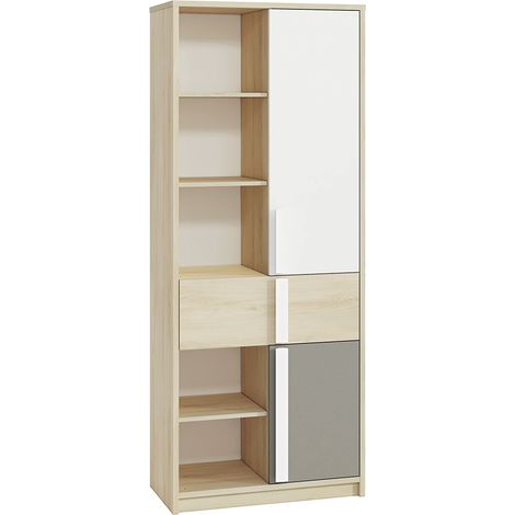 Kinderzimmer Regal Fjord Buche Nb. DARDA-131 mit Fronten in weiß und platingrau, B/H/T: ca. 80/199/40 cm (1/5)