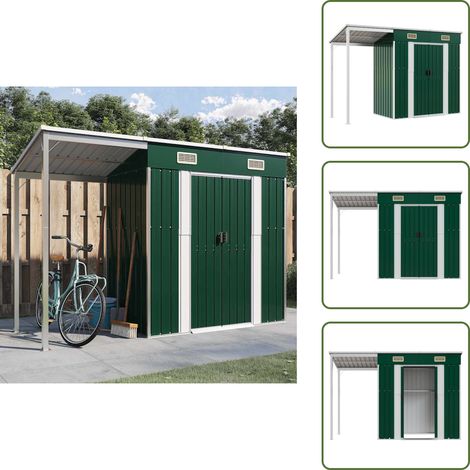 Caseta metálica - vidaXL Cobertizo jardín tejado alargado acero verde 277x107x181 cm - Techo extensible