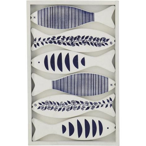 Objet Mural Déco Poissons "Marée" 35cm Bleu & Blanc (1/2)
