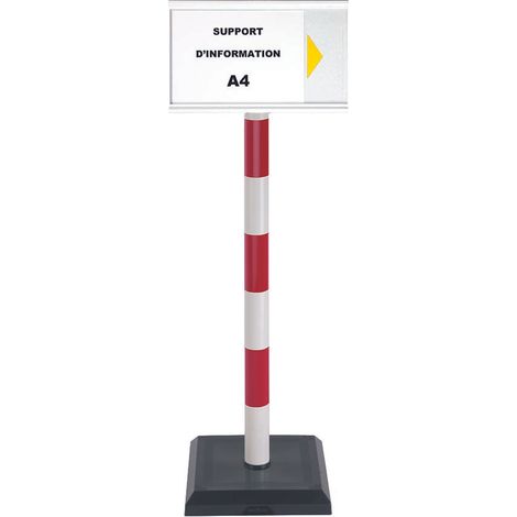 Poteau PVC grande hauteur Rouge/Blanc sur socle lesté 3kg avec support d'information A4 - 2000161