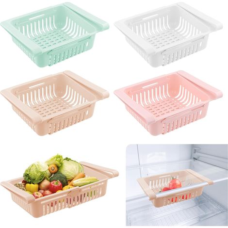 CSPARKV 4 Stück Kühlschrank-Aufbewahrungsbox, ausziehbarer Kühlschrank-Organizer, ausziehbare Kühlschrank-Aufbewahrung, Kühlschrank-Zubehör-Organizer für Küche, Schränke, Gefrierschrank, Speisekammer (1/5)