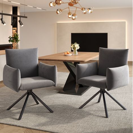 CHICFURN Pack de 2 sillas de comedor giratorias 360° de terciopelo gris y metal (1/5)