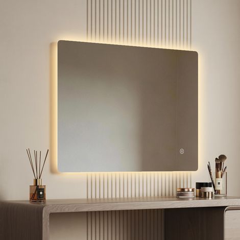 EMKE LED Badspiegel mit 3 Lichtfarben 60x80cm Quadratisch Badezimmerspiegel Dimmbar Touch Schalter Rahmenlos