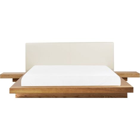 Letto moderno 160 x 200 cm con piattaforma comodini testata in ecopelle MDF legno di frassino naturale Zen